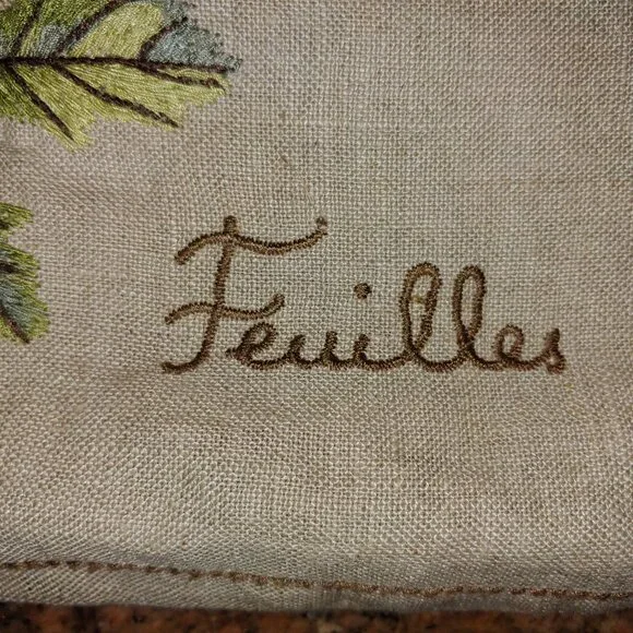 Pottery Barn Linen Feuilles Floral Embroidered Lumbar Throw Pillow Cover 16x12" - Picture 2 of 9